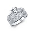 thumbnail image 1 of FB Jewels 14K White Gold Round Cubic Zirconia CZ Ladies Wedding Band And Engagement Bridal Ring Two Piece Set Size 10.5, 1 of 1