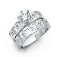 thumbnail image 1 of FB Jewels 14K White Gold Round Cubic Zirconia CZ Ladies Wedding Band And Engagement Bridal Ring Two Piece Set Size 10.5, 1 of 1