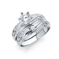 thumbnail image 1 of FB Jewels 14K White Gold Round Cubic Zirconia CZ Ladies Wedding Band And Engagement Bridal Ring Two Piece Set Size 11.5, 1 of 1