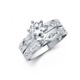thumbnail image 1 of FB Jewels 14K White Gold Round Cubic Zirconia CZ Ladies Wedding Band And Engagement Bridal Ring Two Piece Set Size 6, 1 of 1