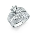 thumbnail image 1 of FB Jewels 14K White Gold Round Cubic Zirconia CZ Ladies Wedding Band And Engagement Bridal Ring Two Piece Set Size 7.5, 1 of 1