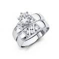 thumbnail image 1 of FB Jewels 14K White Gold Round Cubic Zirconia CZ Wedding Band and Engagement Bridal Ring Two Piece Set Size 12, 1 of 1