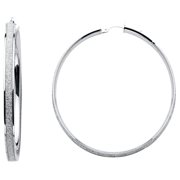 FB Jewels 14K White Gold Sparkle Glitter Round Hoop Womens Earrings 35MM X 35MM