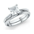 thumbnail image 1 of FB Jewels 14K White Gold Square Cubic Zirconia CZ Solitaire Wedding Band and Engagement Bridal Ring Two Piece Set Size 7, 1 of 1