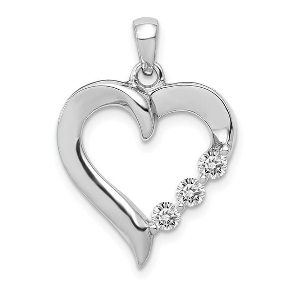 FB Jewels 14K White Gold Three Stone 1/4 Carat Diamond Heart Pendant