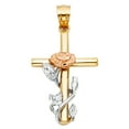 thumbnail image 1 of FB Jewels 14K White Yellow And Rose Tri Color Gold Christian Crucifix Cross W Rose Pendant 30mm X 22mm, 1 of 1