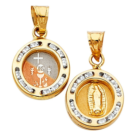 FB Jewels 14K White Yellow And Rose Tri Color Gold Circle Pendant 12mm X 12mm