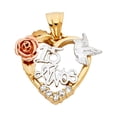thumbnail image 1 of FB Jewels 14K White Yellow And Rose Tri Color Gold Cubic Zirconia CZ Fifteen 15 Years Birthday Quincea–era Heart Pendant 25mm X 20mm, 1 of 1