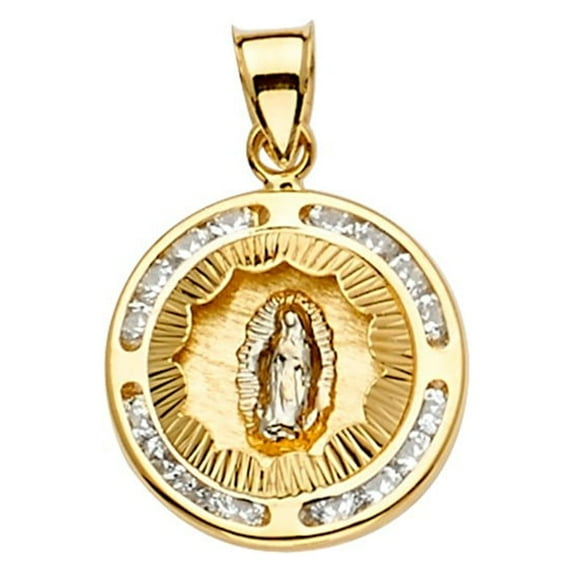 FB Jewels 14K White Yellow And Rose Tri Color Gold Cubic Zirconia CZ Our Lady of Guadalupe Virgin Mary Medal Pendant 21mm X 15mm