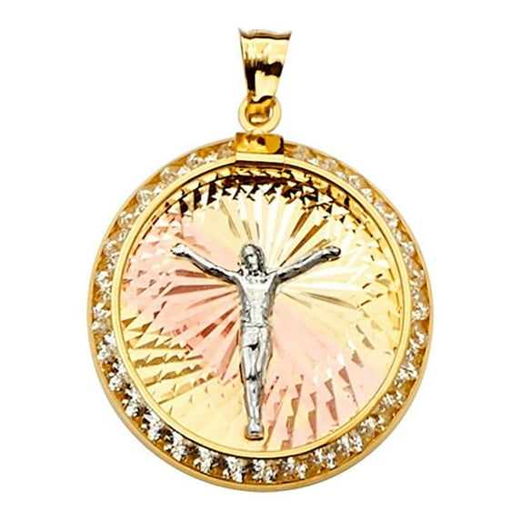 FB Jewels 14K White Yellow And Rose Tri Color Gold Jesus Medal Pendant 29mm X 21mm