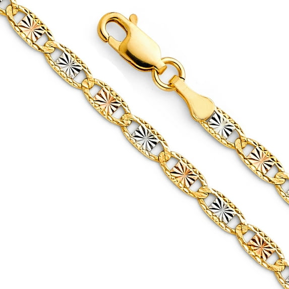 FB Jewels 14K White Yellow and Rose Three Color Gold 3.3MM Valentina Star/Edge Diamond-Cut Chain Necklace With Lobster Claw Clasp - 24 Inches