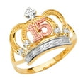thumbnail image 1 of FB Jewels 14K White Yellow and Rose Three Color Gold Fifteen 15 Year Birthday Quincea–era Fashion Anniversary Crown Cubic Zirconia CZ Ring Size 8.5, 1 of 1