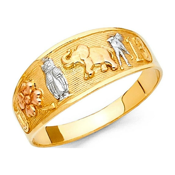 FB Jewels 14K White Yellow and Rose Three Color Gold Lucky Yellow Gold Fashion Anniversary Ring Size 12