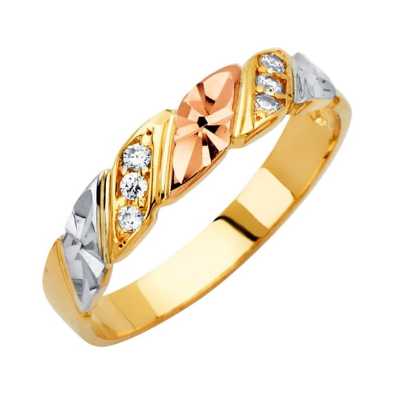 FB Jewels 14K White Yellow and Rose Three Color Gold Mens Cubic Zirconia CZ Anniversary Wedding Ring Band Size 12