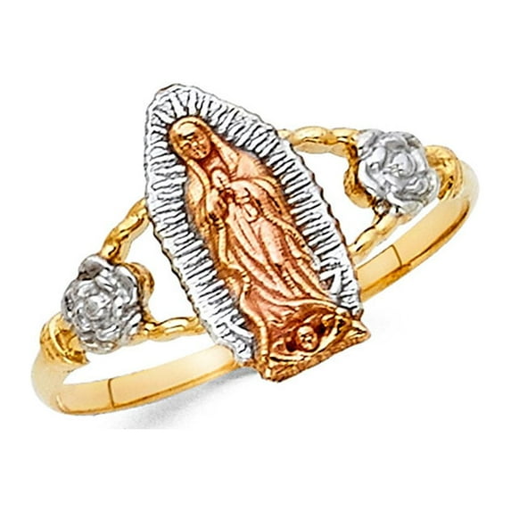 FB Jewels 14K White Yellow and Rose Three Color Gold Our Lady of Guadalupe Virgin Mary Ring Size 10