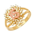 thumbnail image 1 of FB Jewels 14K White Yellow and Rose Three Color Gold Round Cubic Zirconia CZ Fifteen 15 Years Birthday Quincea–era Ring / Half Set Size 5, 1 of 1