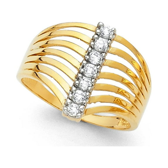 FB Jewels 14K White Yellow and Rose Three Color Gold Semanario Cubic Zirconia CZ Ring Size 7.5