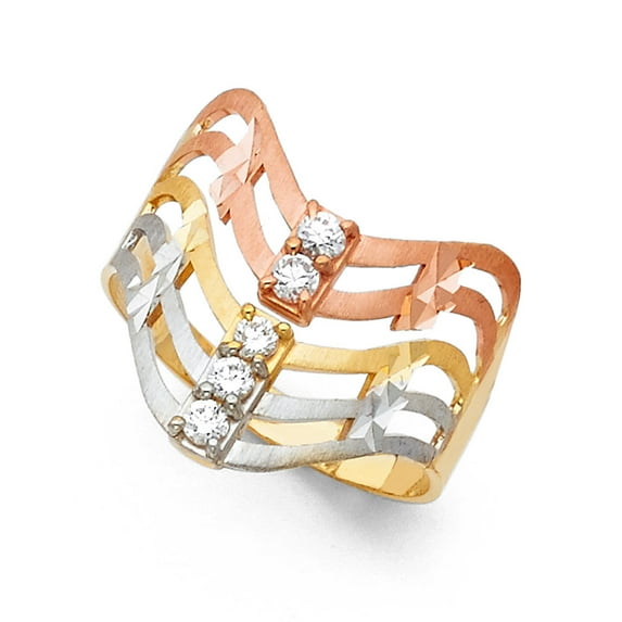FB Jewels 14K White Yellow and Rose Three Color Gold Semanario Cubic Zirconia CZ Ring Size 9.5