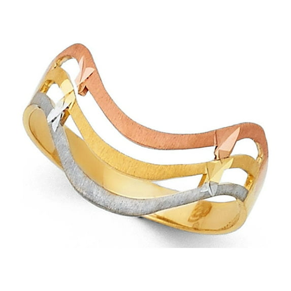 FB Jewels 14K White Yellow and Rose Three Color Gold Semanario Ring Size 6.5