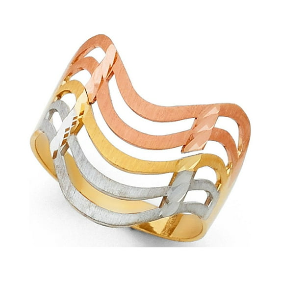 FB Jewels 14K White Yellow and Rose Three Color Gold Semanario Ring Size 7