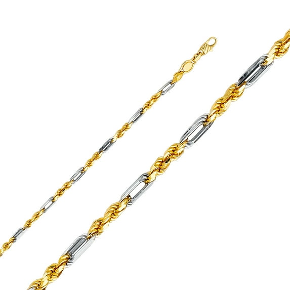 FB Jewels 14K White and Yellow Gold 3.5MM Two Tone Figaro Rope Figarope Chain Necklace With Lobster Claw Clasp - 24 Inches