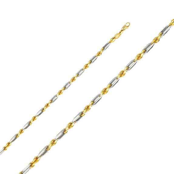 FB Jewels 14K White and Yellow Gold 4MM Two Tone Figaro Rope Figarope Chain Necklace With Lobster Claw Clasp - 24 Inches