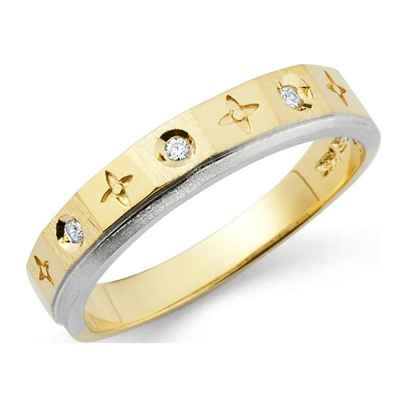 FB Jewels 14K White and Yellow Gold Ring Two Tone Cubic Zirconia CZ Ladies Anniversary Wedding Band Size 9