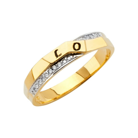 FB Jewels 14K White and Yellow Gold Ring Two Tone Cubic Zirconia CZ "Lo" Love Mens Anniversary Wedding Band Size 5