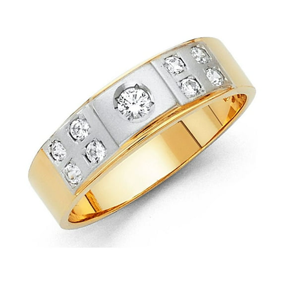 FB Jewels 14K White and Yellow Gold Ring Two Tone Cubic Zirconia CZ Mens Anniversary Wedding Band Size 10.5