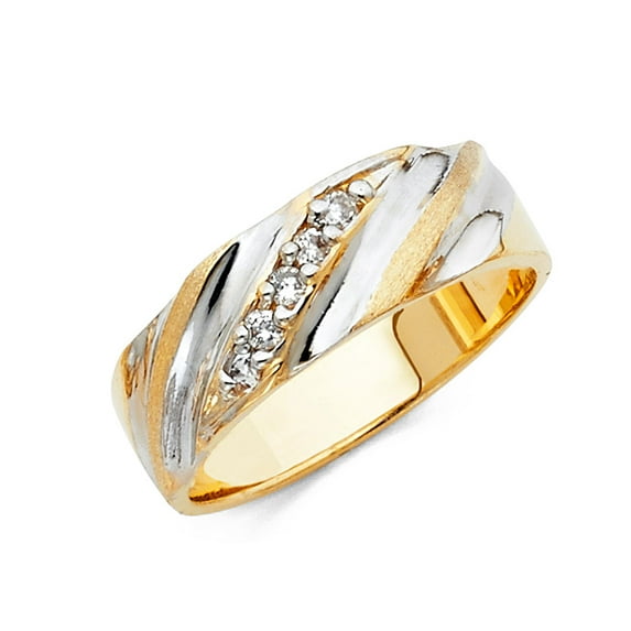 FB Jewels 14K White and Yellow Gold Ring Two Tone Cubic Zirconia CZ Mens Anniversary Wedding Band Size 10.5