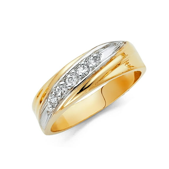 FB Jewels 14K White and Yellow Gold Ring Two Tone Cubic Zirconia CZ Mens Anniversary Wedding Band Size 5.5