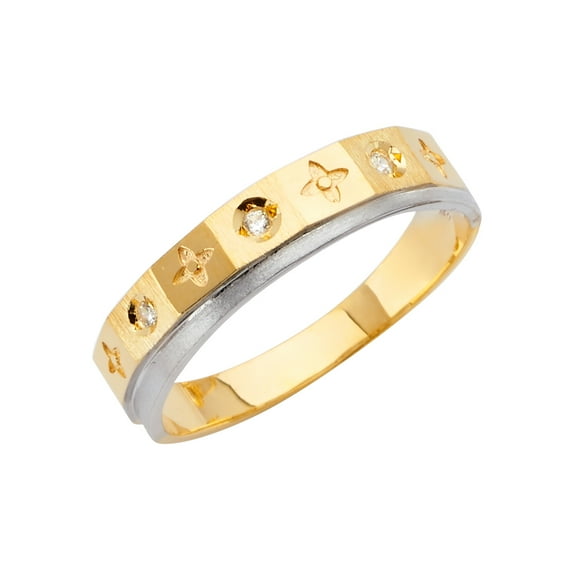 FB Jewels 14K White and Yellow Gold Ring Two Tone Cubic Zirconia CZ Mens Anniversary Wedding Band Size 8