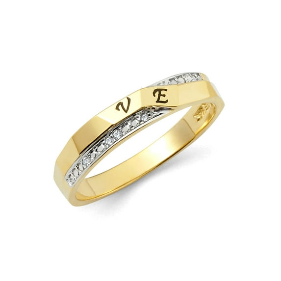 FB Jewels 14K White and Yellow Gold Ring Two Tone Cubic Zirconia CZ "ve" Love Ladies Anniversary Wedding Band Size 5.5