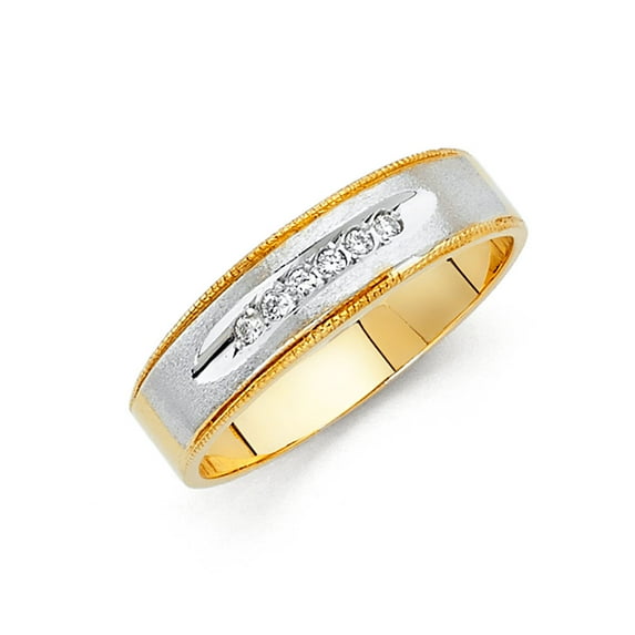 FB Jewels 14K White and Yellow Gold Ring Two Tone Round Cubic Zirconia CZ Men's Anniversary Wedding Band Size 5.5