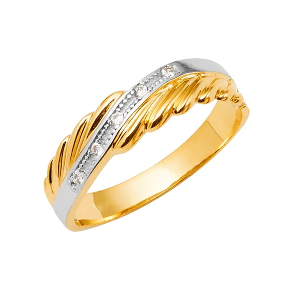 FB Jewels 14K White and Yellow Gold Ring Two Tone Round Cubic Zirconia CZ Mens Anniversary Wedding Band Size 5