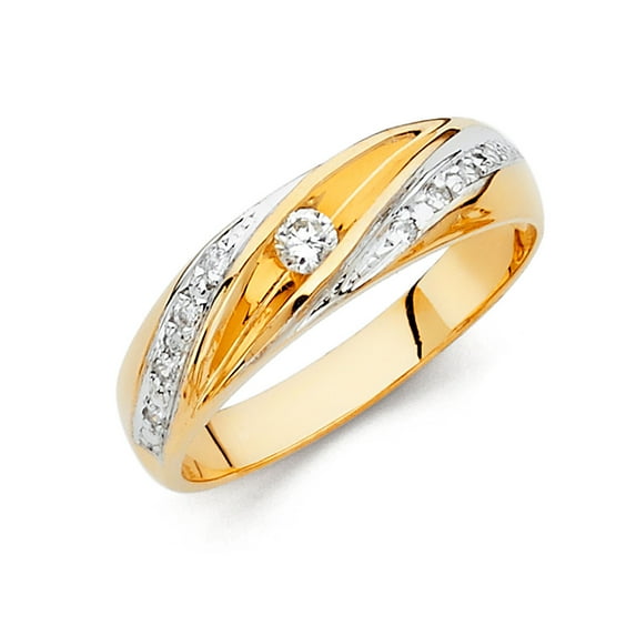 FB Jewels 14K White and Yellow Gold Ring Two Tone Round Cubic Zirconia CZ Mens Anniversary Wedding Band Size 7