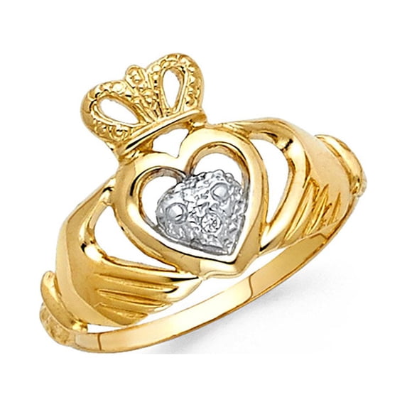 FB Jewels 14K White and Yellow Gold Two Tone Celtic Claddagh Friendship Ring Size 9