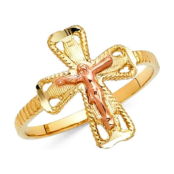 FB Jewels 14K White and Yellow Gold Two Tone Cross Crucifix Ring Size 10