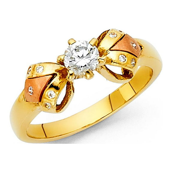 FB Jewels 14K White and Yellow Gold Two Tone Cubic Zirconia CZ Engagement Ring Size 10