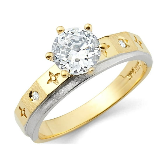 FB Jewels 14K White and Yellow Gold Two Tone Cubic Zirconia CZ Engagement Ring Size 5