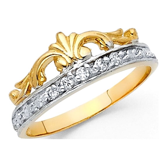 FB Jewels 14K White and Yellow Gold Two Tone Cubic Zirconia CZ Fashion Anniversary Heart Ring Size 8.5