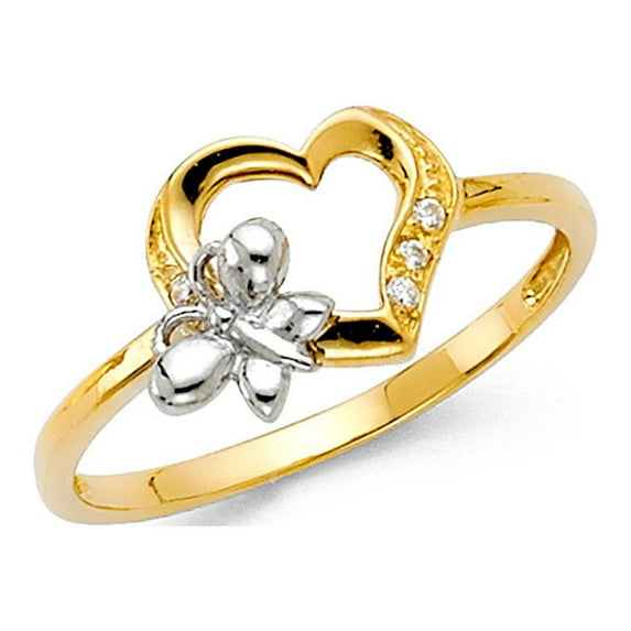 FB Jewels 14K White and Yellow Gold Two Tone Cubic Zirconia CZ Fashion Anniversary Ring Size 8