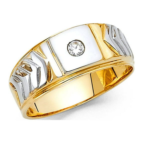 FB Jewels 14K White and Yellow Gold Two Tone Cubic Zirconia CZ Mens Ring Size 11