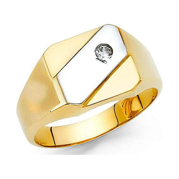 FB Jewels 14K White and Yellow Gold Two Tone Cubic Zirconia CZ Mens Ring Size 5.5
