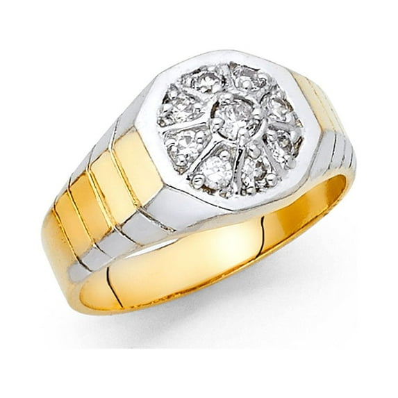 FB Jewels 14K White and Yellow Gold Two Tone Cubic Zirconia CZ Mens Ring Size 5.5