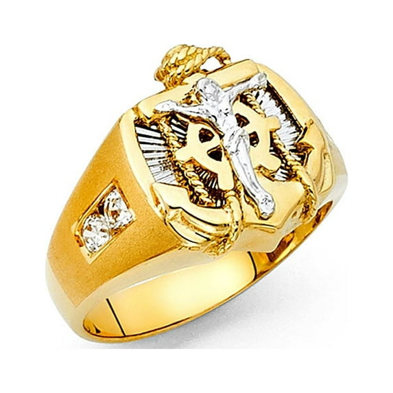 FB Jewels 14K White and Yellow Gold Two Tone Cubic Zirconia CZ Mens Ring Size 6