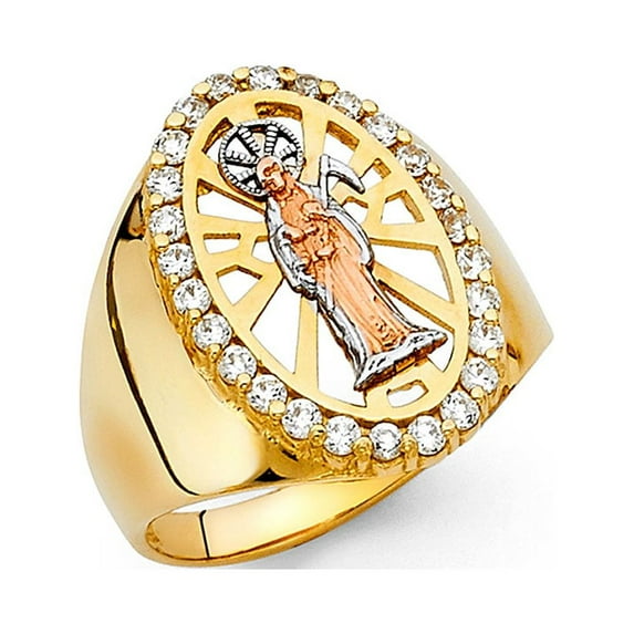FB Jewels 14K White and Yellow Gold Two Tone Cubic Zirconia CZ Mens Ring Size 9