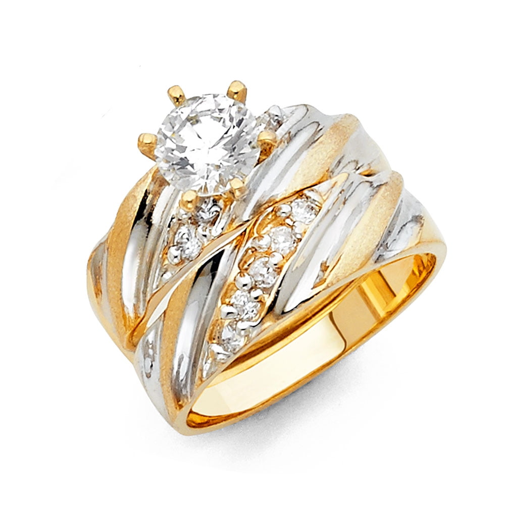 FB Jewels 14K White and Yellow Gold Two Tone Cubic Zirconia CZ Wedding ...