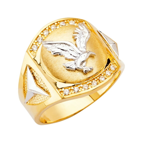 FB Jewels 14K White and Yellow Gold Two Tone Eagle Mens Cubic Zirconia CZ Ring Size 5.5