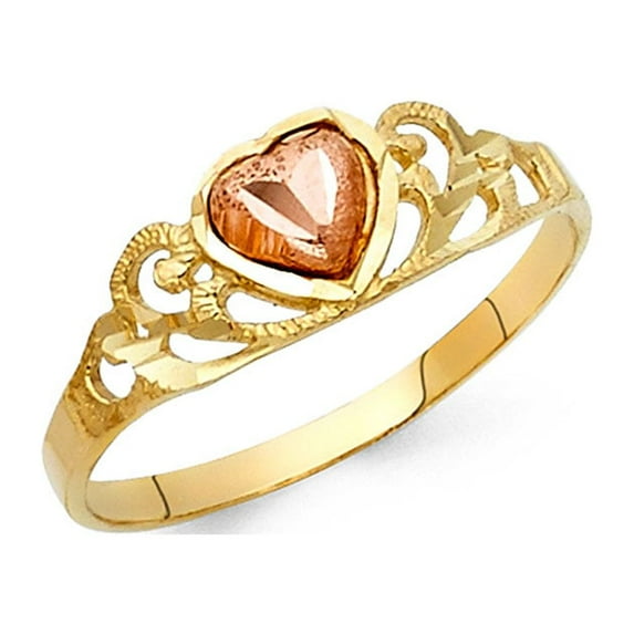 FB Jewels 14K White and Yellow Gold Two Tone Fashion Anniversary Heart Ring Size 11.5